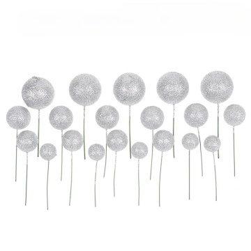 Set 19 sfere plastic pentru ornat torturi - Argintiu gliterat