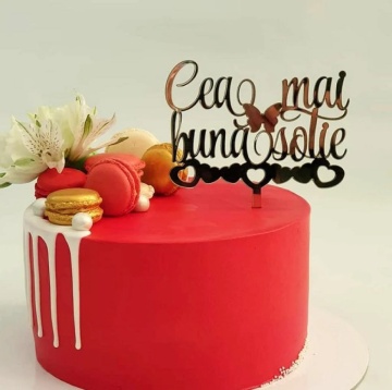 Topper tort Cea mai bună soție – decor acrilic cu mesaj de iubire pentru torturi de cuplu