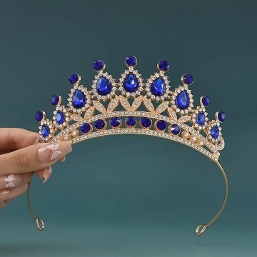 Coronita aurie din metal cu Albastre - ø15,5 cm - h 6,5 cm