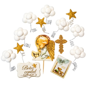 Decoratiuni comestibile din zahar - Set „Botez copilul” – 8 piese