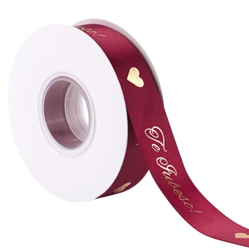 Panglică satin Roșu - "Te iubesc! ❤️" - 2,5 cm - 25 m - Dharst