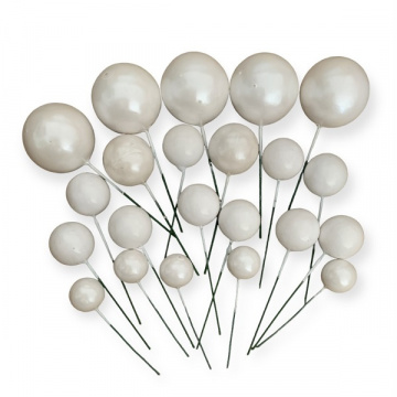 Set 19 sfere plastic pentru ornat torturi - Alb Perlat