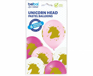 Set 6 baloane latex 33 cm - Unicorn head
