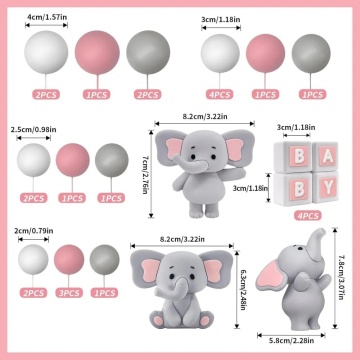 Set pentru ornat torturi - Baby elefant - Roz, 28 piese - T090590
