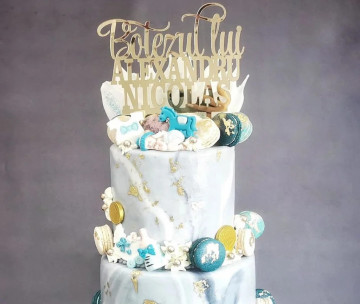 Topper pentru tort "Botezul" personalizat cu nume copil b2