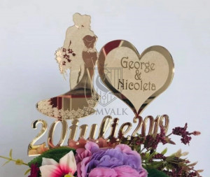 Topper tort nunta  personalizat cu prenumele mirilor si data nuntii.