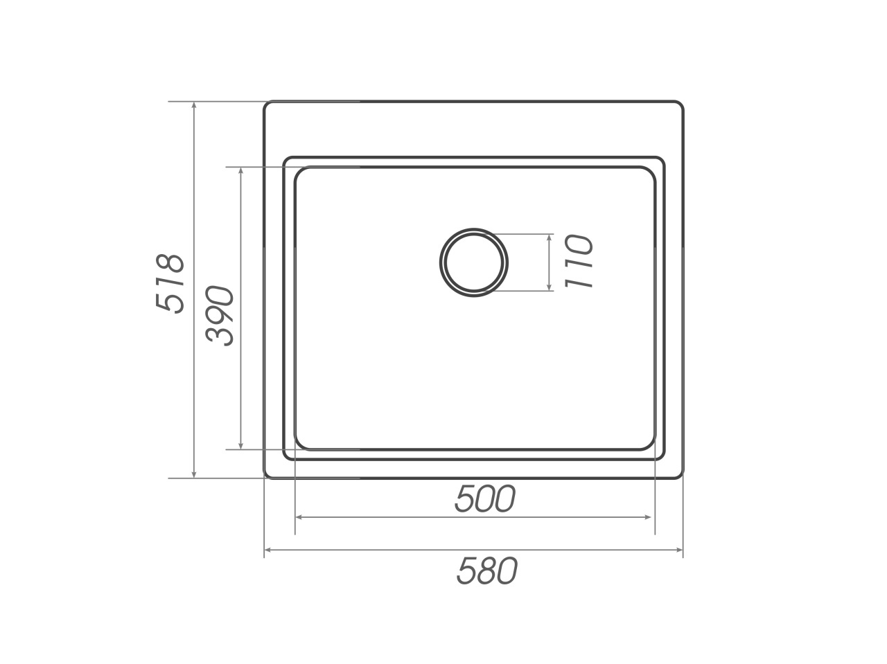 Chiuvetă din compozit de granit pentru bucătărie ELEFANT PREMIUM 5852 VESTA Negru metalic 580 x 518 mm - 1 | YEO