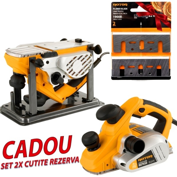 Rindea electrica 2 in 1 ROTOR REP850, 850 W,16000 rot/min, Suprafata de lucru 82 x 3 mm + 2 lame de rezerva