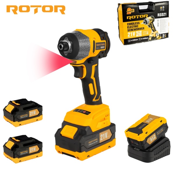 Autofiletanta cu impact si doi acumulatori ROTOR RSD21, 21 V /3 Ah, 240 Nm,2200 rot/min, 3400 BPM