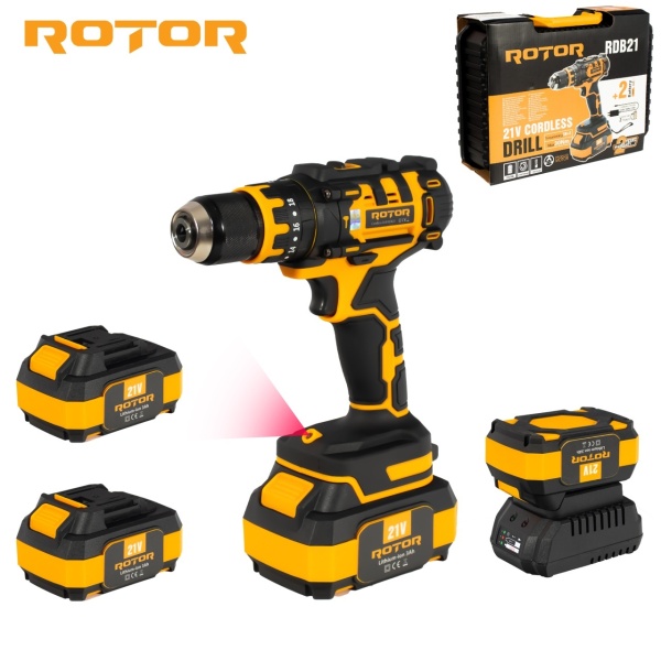 Autofiletanta cu doi acumulatori ROTOR RDB21 21 V /3 Ah, 1350 Rot/min, 18+1, 30 Nm, Brushless
