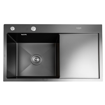 Chiuveta bucatarie BÖHM BH7849LBA, inox alimentar SUS304, 780 x 490 x 220 mm, finisaj Negru, picurator dreapta, sifon inclus - Img 2