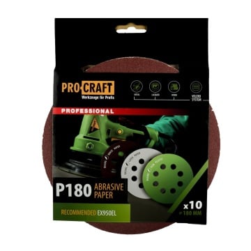 Disc abraziv pentru slefuitor cu excentric KD180.180 PROCRAFT (Set 10 buc) Diametru: 180 mm Granulatie: P180 - Img 1