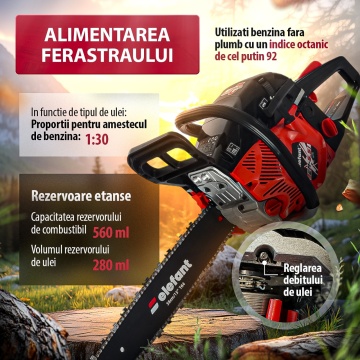 Drujba pe benzina cu 2 lame si 2 lanturi, ELEFANT EM-5.5, 10000 rot / min, 5,5 CP - Img 3