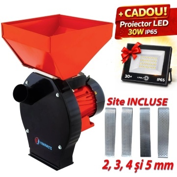 Moară electrică cu ciocănele VERDE / ROSIE YM3900, 3.9 kW, 240 kg/h, bobinaj cupru + CADOU proiector led profesional UNILITE