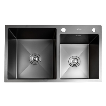 Chiuveta dubla bucatarie BÖHM BH7849DBA, inox alimentar SUS304, 780 x 490 x 220 mm, 2 cuve, finisaj Negru, sifon inclus - Img 3