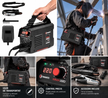 Aparat de sudura tip invertor YAMAMOTO Japan MMA220-MINI, putere 220Ah, display LCD color, electrozi 1,6–4 mm, sistem de răcire cu ventilator, functionare continua - Img 3