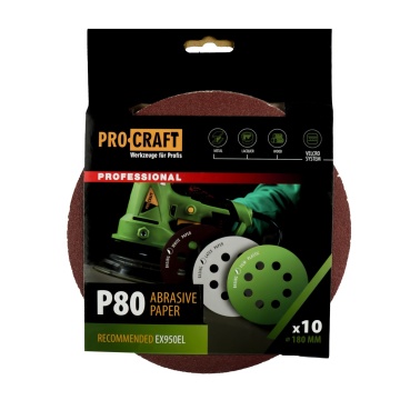 Disc abraziv pentru slefuitor cu excentric KD180.80 PROCRAFT (Set 10 buc) Diametru: 180 mm Granulatie: P80 - Img 1