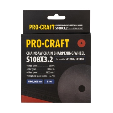 Disc de ascutit pentru ascutitor cu lant S108x23x3.2 GRANULATIE P100, NUMAR ROTATII 5800 RPM PROCRAFT - Img 4