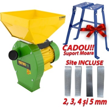 Moară electrică cu ciocănele PARTNERPRO PP3900, 3.9 kW, 240 kg/h, bobinaj cupru + CADOU suport moara