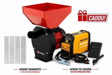 Moară electrică cu ciocănele VERDE / ROSIE YM3900, 3.9 kW, 240 kg/h, bobinaj cupru + CADOU Aparat de Sudură Rotor 200A, cu afisaj digital si functie anti-lipire.