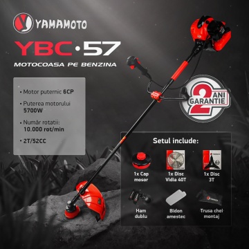 Motocoasă pe benzină YAMAMOTO YBC-57 – 6 CP, 2T, 52 cm³, 10.000 rpm, Ham dublu inclus - Img 2