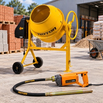 Pachet Betonieră 165L cu motor acoperit ROTOR RB165 900 W, 29.5 rpm + CADOU Vibrator Beton 850W cu lance 1.5m inclusa