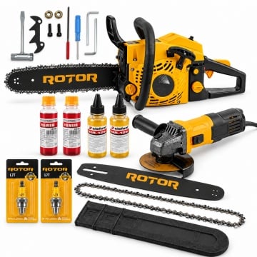 Pachet Drujbă pe Benzină 4CP Rotor, 10500 rpm, Ungere Lant Automata + CADOU Flex ROTOR RAG600 , 600 W , 11000 RPM , 115 MM + Uleiuri si Bujii de rezerva