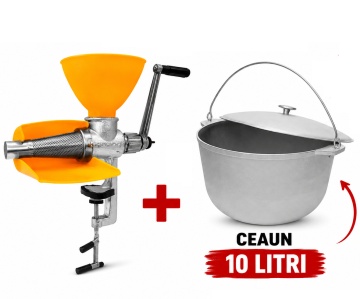 Pachet Premium: Masina de facut Suc de Rosii din Fonta Rotor + Cadou Ceaun cu capac 10L din Aluminiu Alimentar