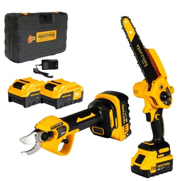 Set mini Fierastrau si Foarfeca de gradina pe acumulator, 500 W/600 W 4500 rot/min, 21V, 3Ah ROTOR - Img 1