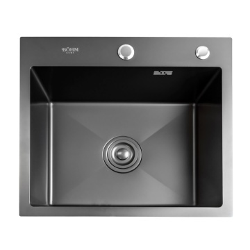 Chiuveta bucatarie BÖHM BH5045BA, inox alimentar SUS304, 500 x 450 x 220 mm, finisaj Negru, sifon inclus - Img 2