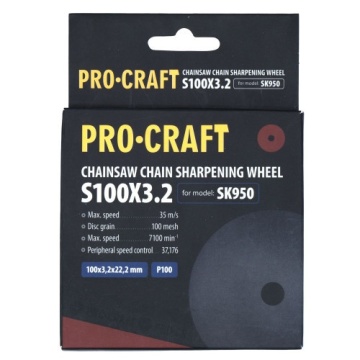 Disc de ascutit pentru ascutitor cu lant S100X3.2 , Granulatie P100, Numar rotatii 7100 rpm PROCRAFT - Img 2