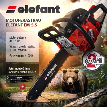 Drujba pe benzina cu 2 lame si 2 lanturi, ELEFANT EM-5.5, 10000 rot / min, 5,5 CP - Img 2