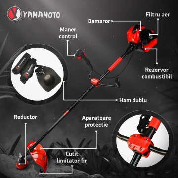 Motocoasă pe benzină YAMAMOTO YBC-57 – 6 CP, 2T, 52 cm³, 10.000 rpm, Ham dublu inclus - Img 3