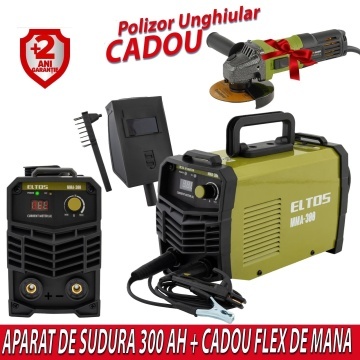 Pachet Promo: Aparat de sudura LCD Color ELTOS MMA300-MIN, 300 A + CADOU Flex ROTOR RAG800E , 800 W , 11000 RPM , 115 MM cu variator de turatie