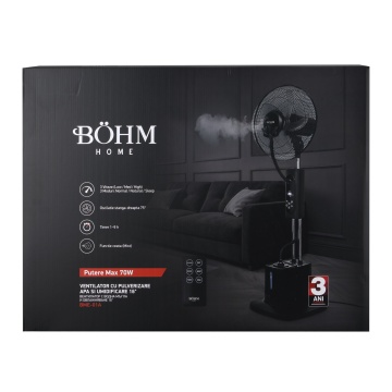 Ventilator cu pulverizare apă și umidificare 16" BÖHM BME-01A, 70W, 3 trepte de viteză, 3 moduri ventilare - Img 8