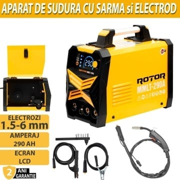 Aparat de sudură cu sarma si electrod MIG, MMA, TIG , LCD Color ROTOR MMLT-290A, 3.6 kW, 290 A - Img 1
