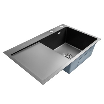 Chiuveta bucatarie BÖHM BH7849RBA, inox alimentar SUS304, 780 x 490 x 220 mm, finisaj Negru, picurator stanga, sifon inclus
