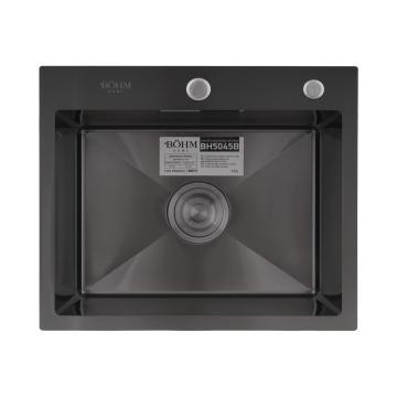Chiuvetă de bucătărie din inox alimentar SUS304 BH5045B BÖHM, Nano Black 500 × 450 × 215 mm - Img 2