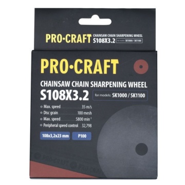 Disc de ascutit pentru ascutitor cu lant S108x23x3.2 GRANULATIE P100, NUMAR ROTATII 5800 RPM PROCRAFT - Img 2