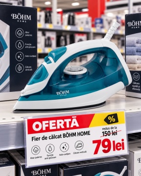 Fier de calcat cu abur BÖHM Home BIC-1801BW, 1800W, rezervor 170 ml, talpa ceramica