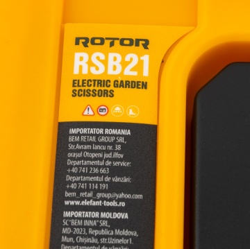 Foarfeca de gradina cu 2 acumulatori, 600W, 21V, 3Ah ROTOR RSB21 - Img 9