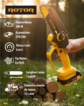 Mini Fierastrau Electric Cu 2 x Lanturi + 1 x Lama, 6 Inch + Acumulator 21V + Incarcator - Img 4
