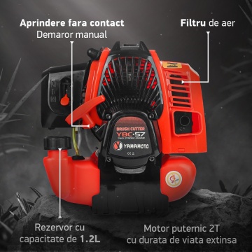 Motocoasă pe benzină YAMAMOTO YBC-57 – 6 CP, 2T, 52 cm³, 10.000 rpm, Ham dublu inclus - Img 4