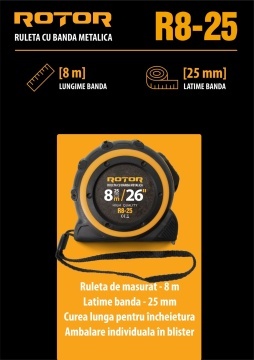 Ruletă 8m x 25mm ROTOR R8-25, Curea de mână, Auto-blocare - Img 2