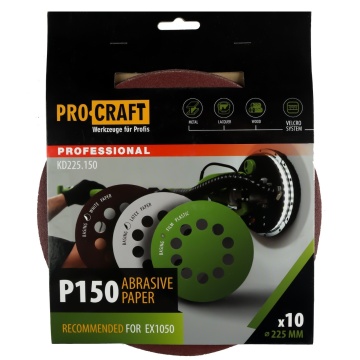 Disc abraziv pentru slefuitor cu excentric KD225.150 PROCRAFT (Set 10 buc)Diametru: 225 mm Granulatie: P150 - Img 1