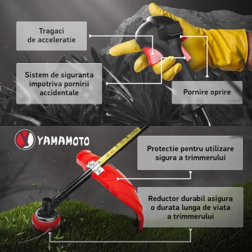 Motocoasă pe benzină YAMAMOTO YBC-57 – 6 CP, 2T, 52 cm³, 10.000 rpm, Ham dublu inclus - Img 5