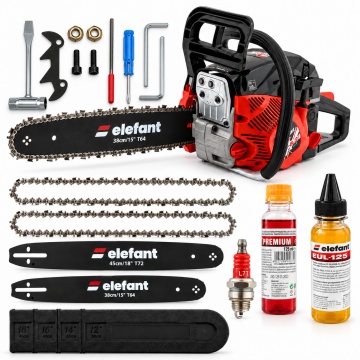 Pachet Drujba benzina 6 CP + 2 lanturi + 2 lame + ulei ungere lant + ulei amestec + bujie rezerva + pila si accesorii montaj