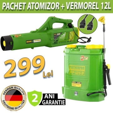 Pachet Pompă de Stropit cu Acumulator 12L, 12V 8Ah + Atomizor Portabil
