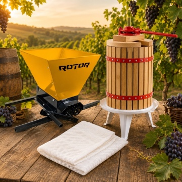 Pachet Zdrobitor Struguri 28 L 180Kg/h + Teasc 40L din Lemn masiv de Stejar si Baza de Fonta Emailata + Sac pentru Filtrare Cadou - Img 1