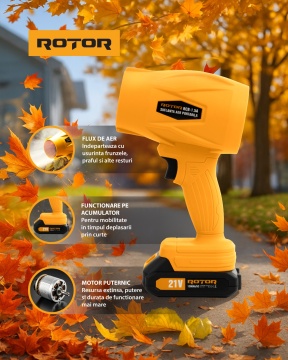 Suflantă aer pe acumulator ROTOR RCB-1.5A 45m/s, 21V/1,3Ah - Img 5